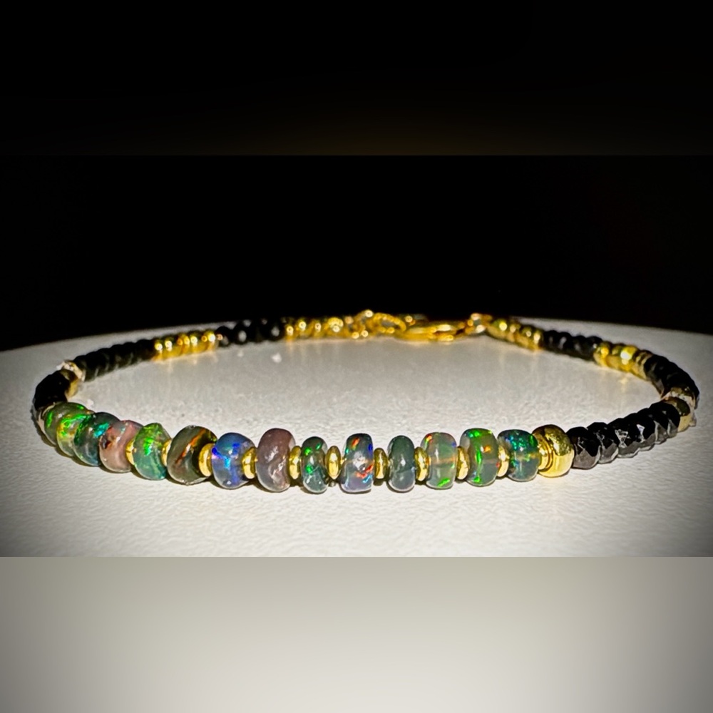 Well Opal, Black Spinel, 18k Gold Vermeil Beads and Gf Clasp